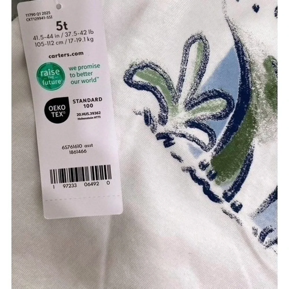 Carters Boys 3pc Dinosaur‎ Shirt and Shorts Set 5T White Grey Navy NWT